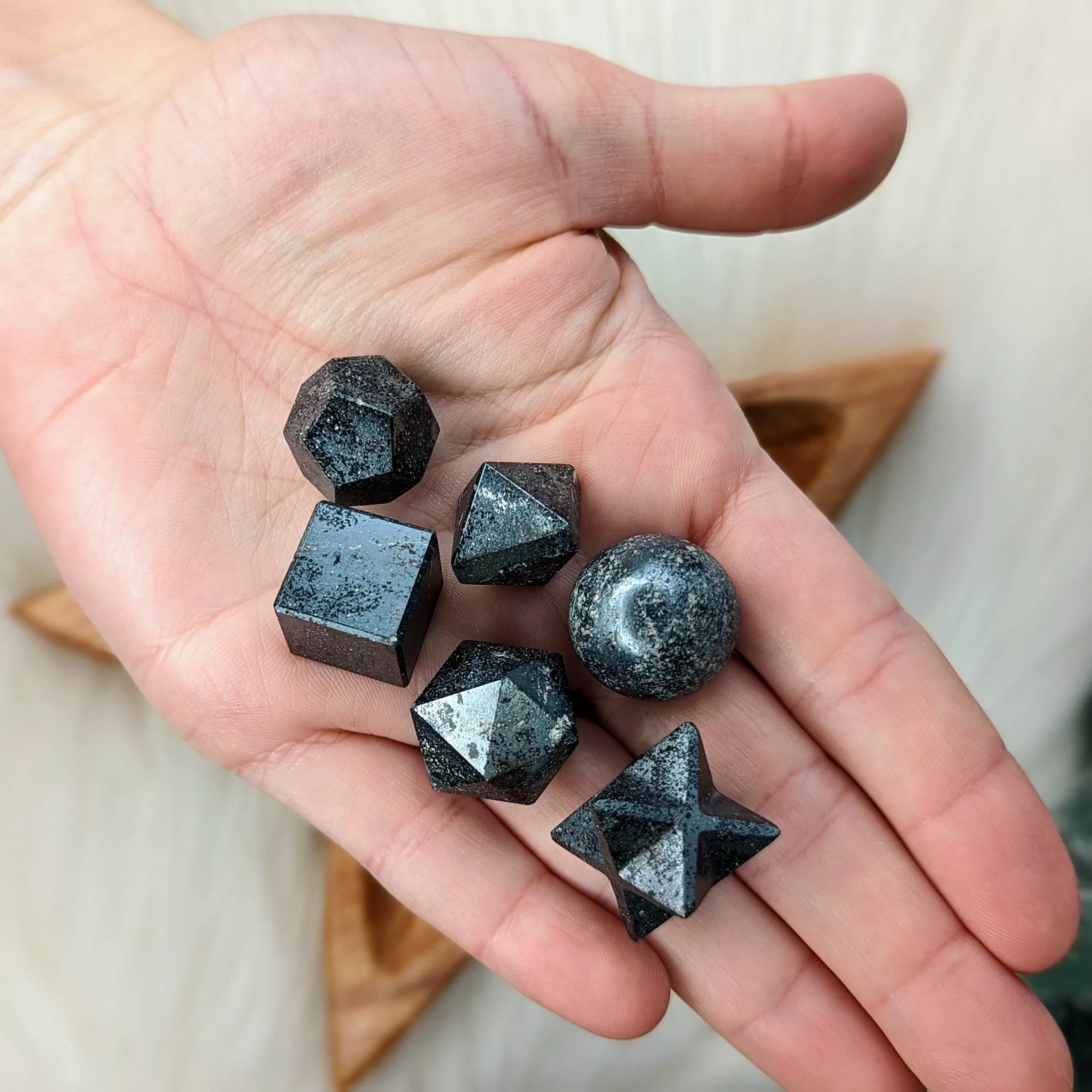 Sacred Geometry (Platonic solids) Hematite~  7 Shape Crystal Set