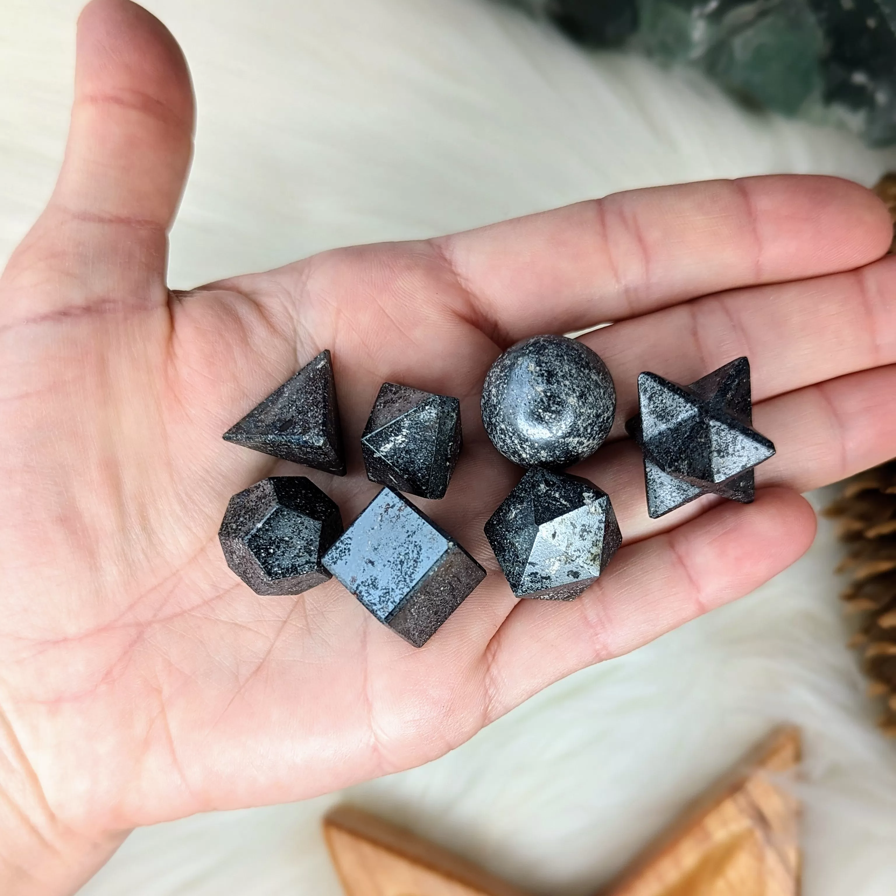 Sacred Geometry (Platonic solids) Hematite~  7 Shape Crystal Set