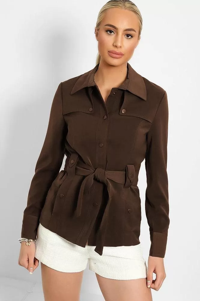 Same Colour Hardware Pocketed Front Belted Blazer