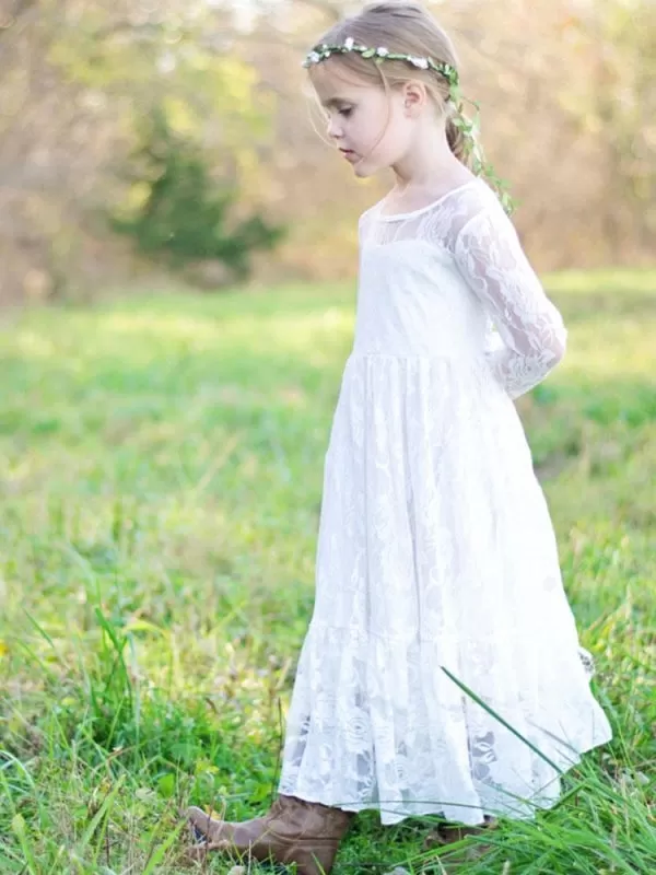 Satin Long Sleeves Ankle-Length Sheath Sash Flower Girl Dresses