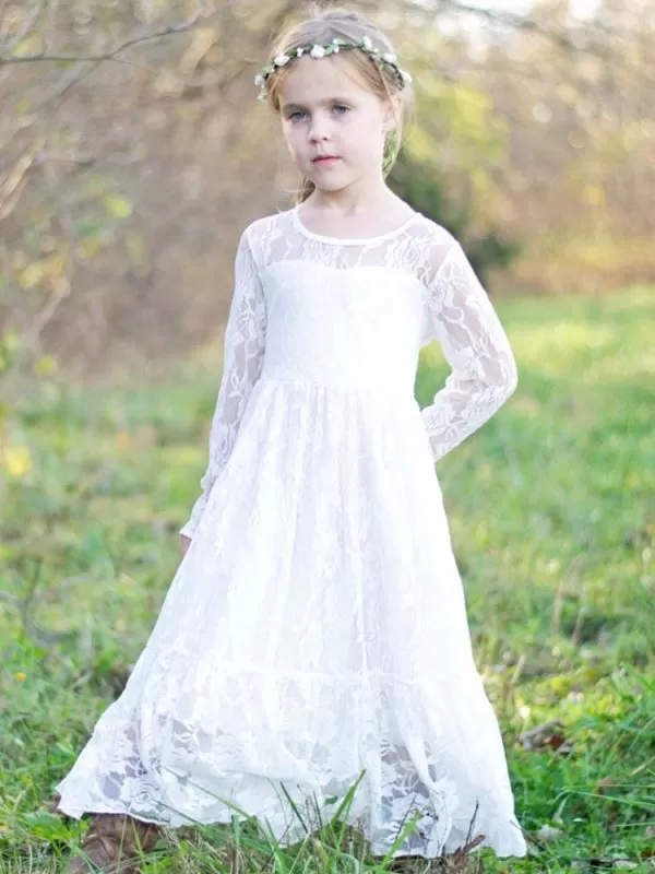 Satin Long Sleeves Ankle-Length Sheath Sash Flower Girl Dresses