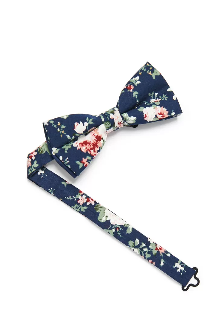 Shabby Chic Floral Bow Tie - Navy Blue