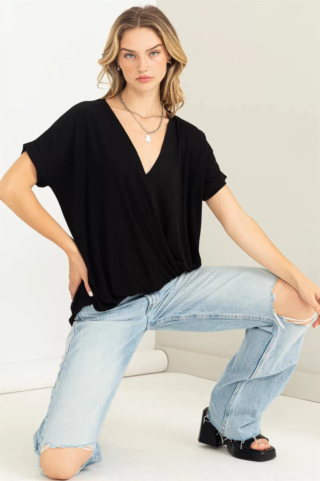 Short Sleeve Surplice Top