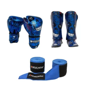 Skull Blue pack: Manusi   Tibiere   Cadou Bandaje 3M Albastre