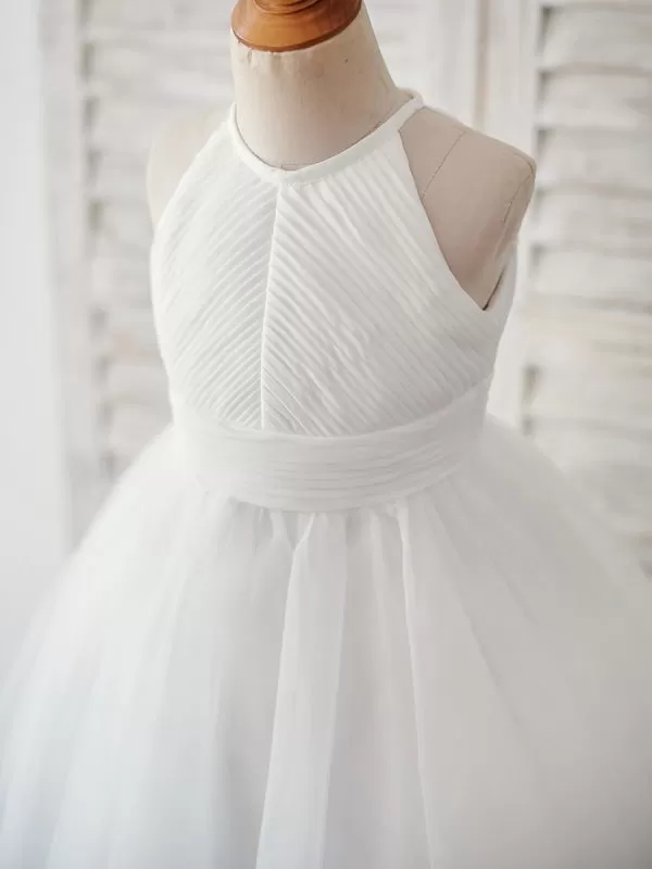 Sleeveless Crewneck White Flower Girl Dresses