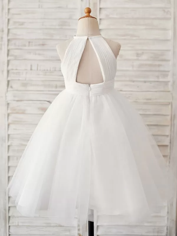 Sleeveless Crewneck White Flower Girl Dresses