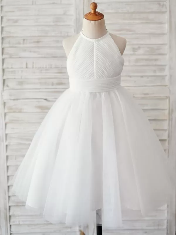 Sleeveless Crewneck White Flower Girl Dresses