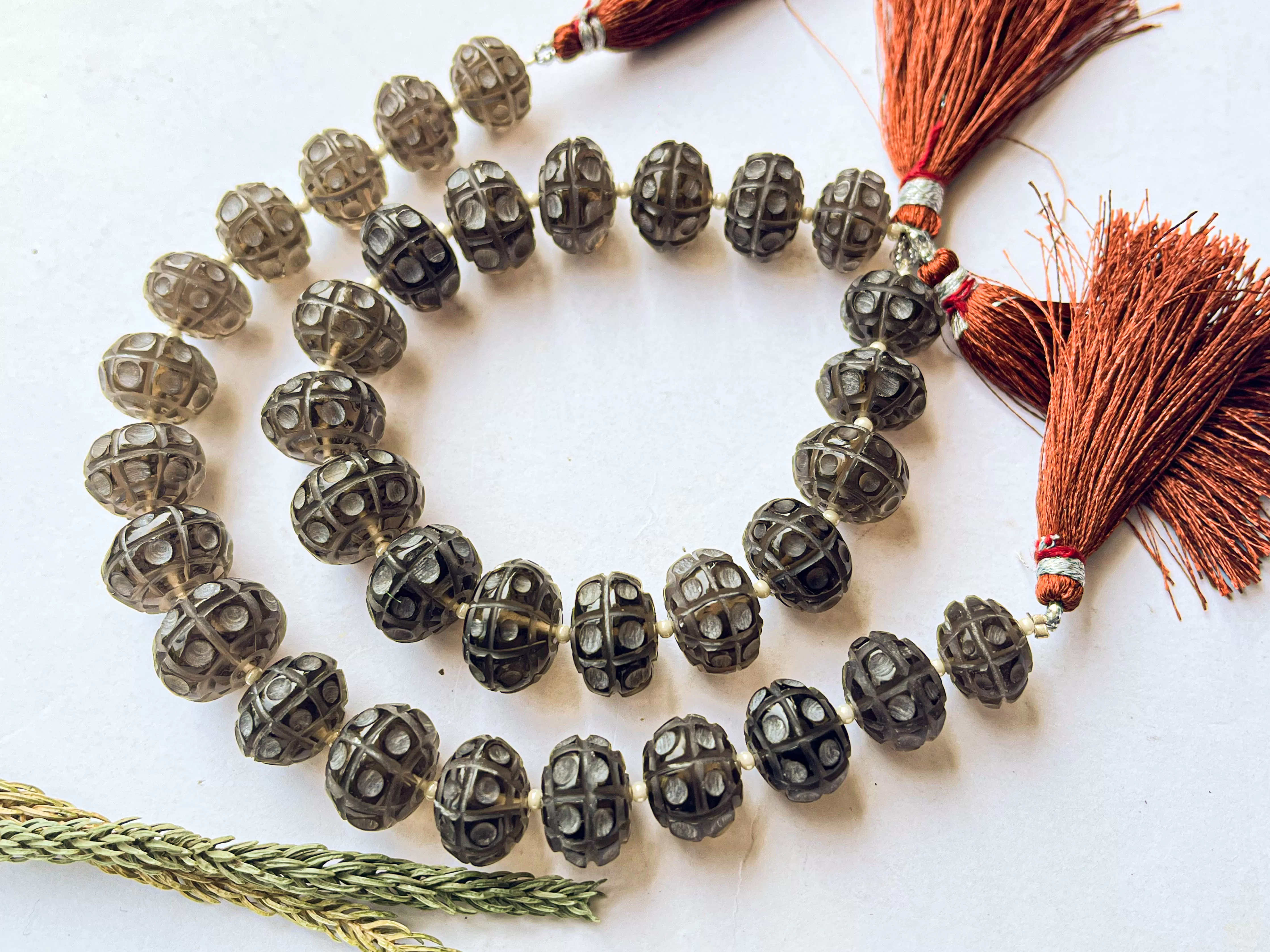 Smoky Quartz Cameo Frost Rondelle Shape Beads