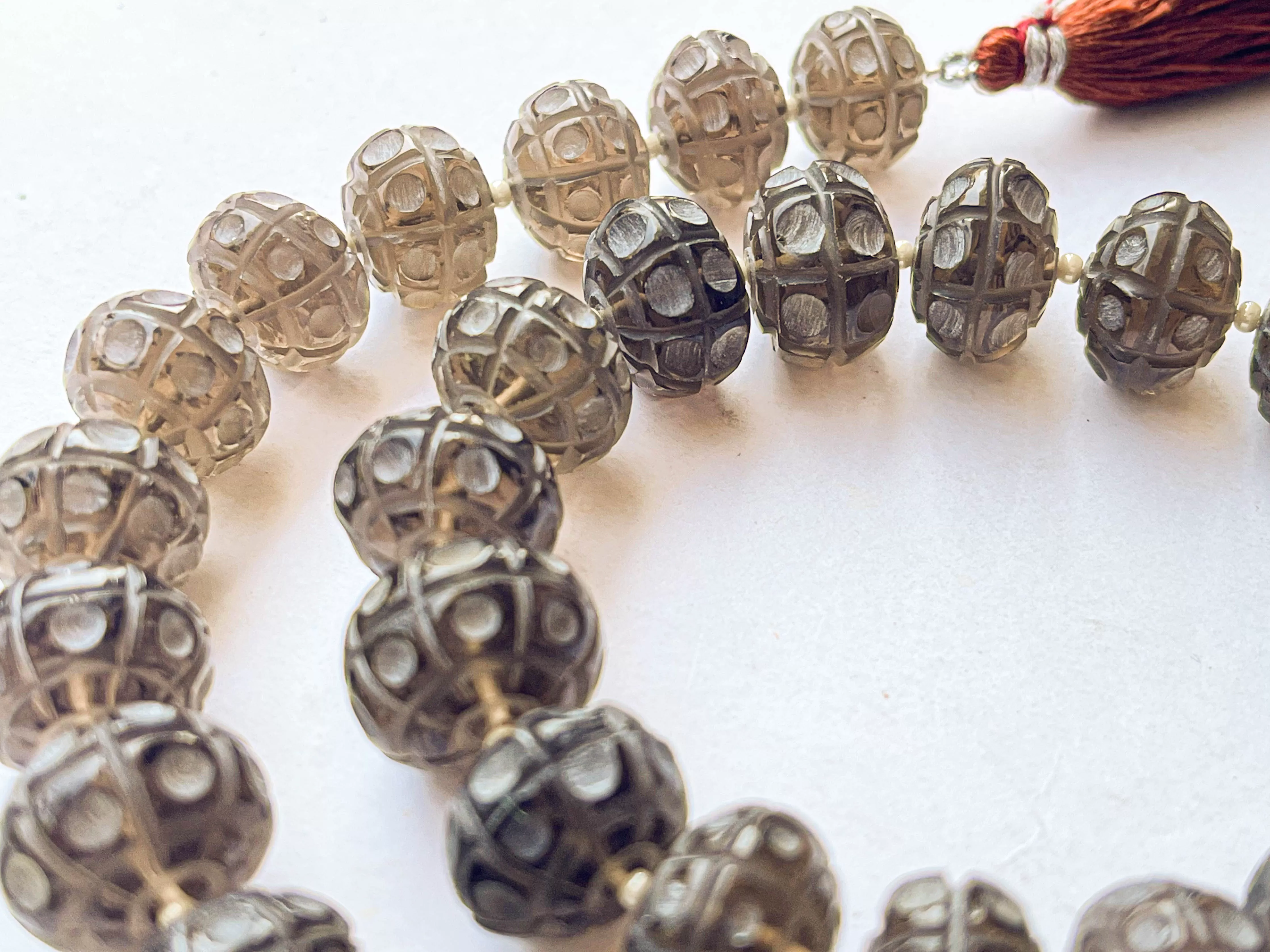 Smoky Quartz Cameo Frost Rondelle Shape Beads