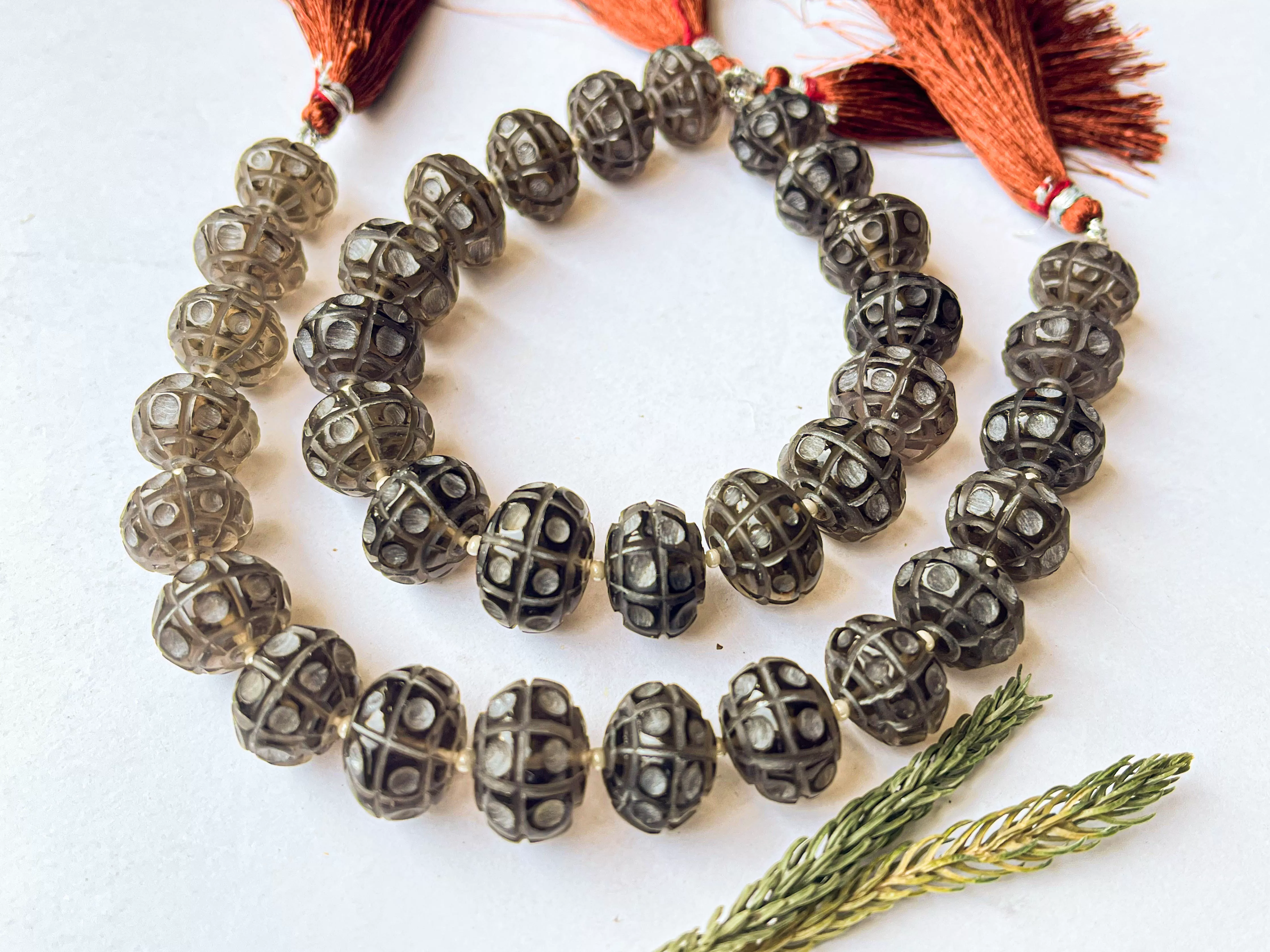 Smoky Quartz Cameo Frost Rondelle Shape Beads