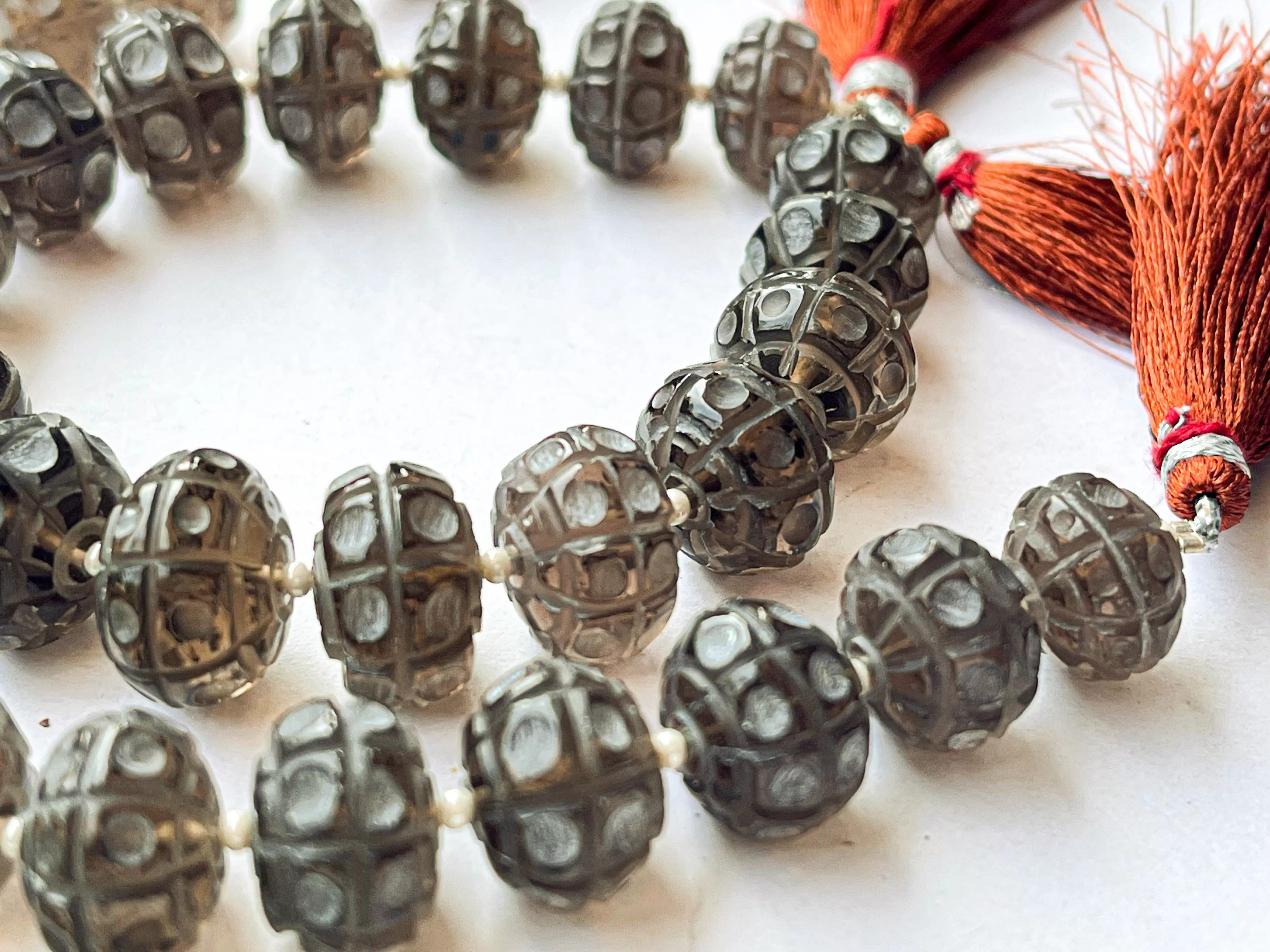 Smoky Quartz Cameo Frost Rondelle Shape Beads