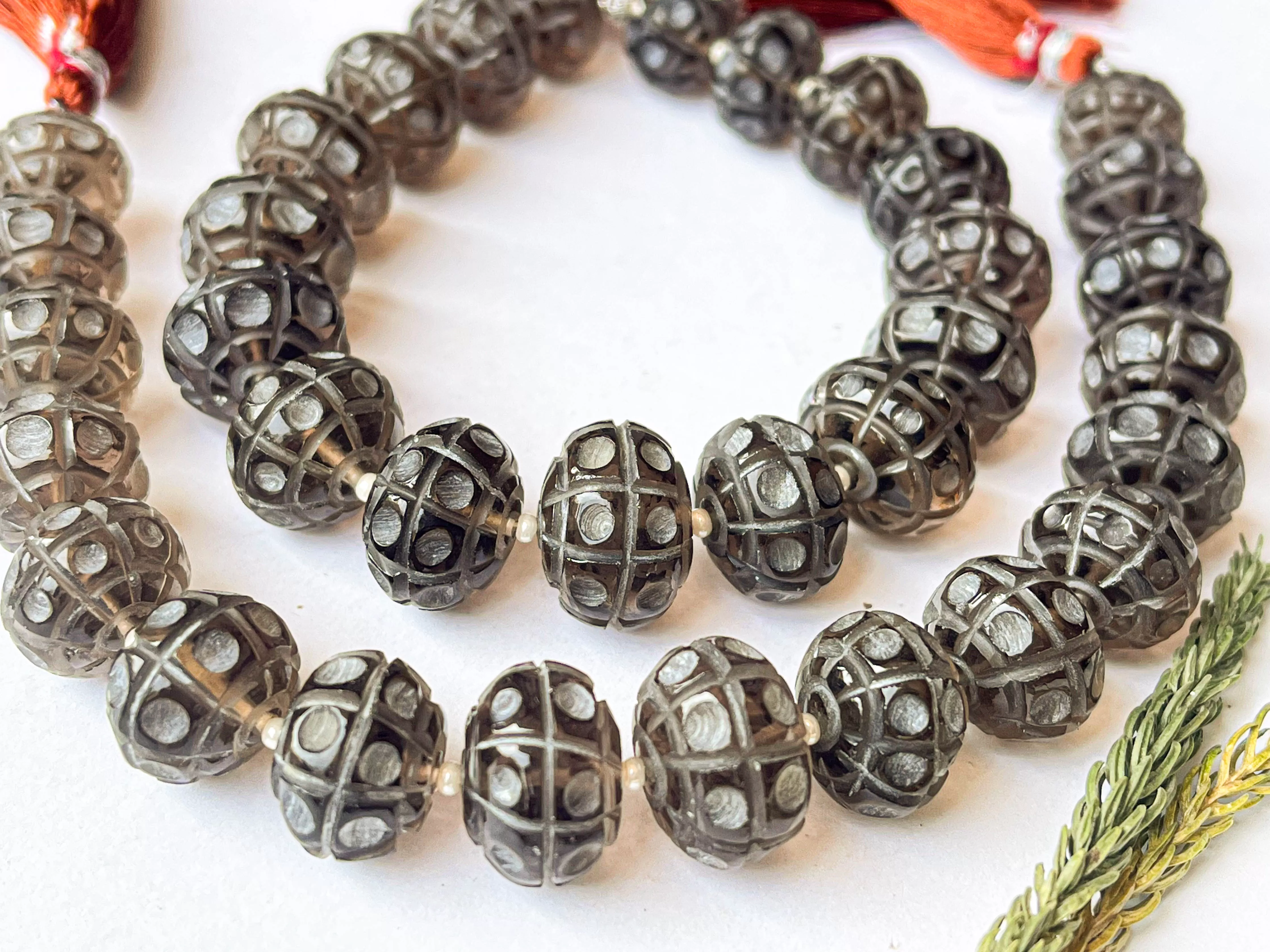 Smoky Quartz Cameo Frost Rondelle Shape Beads