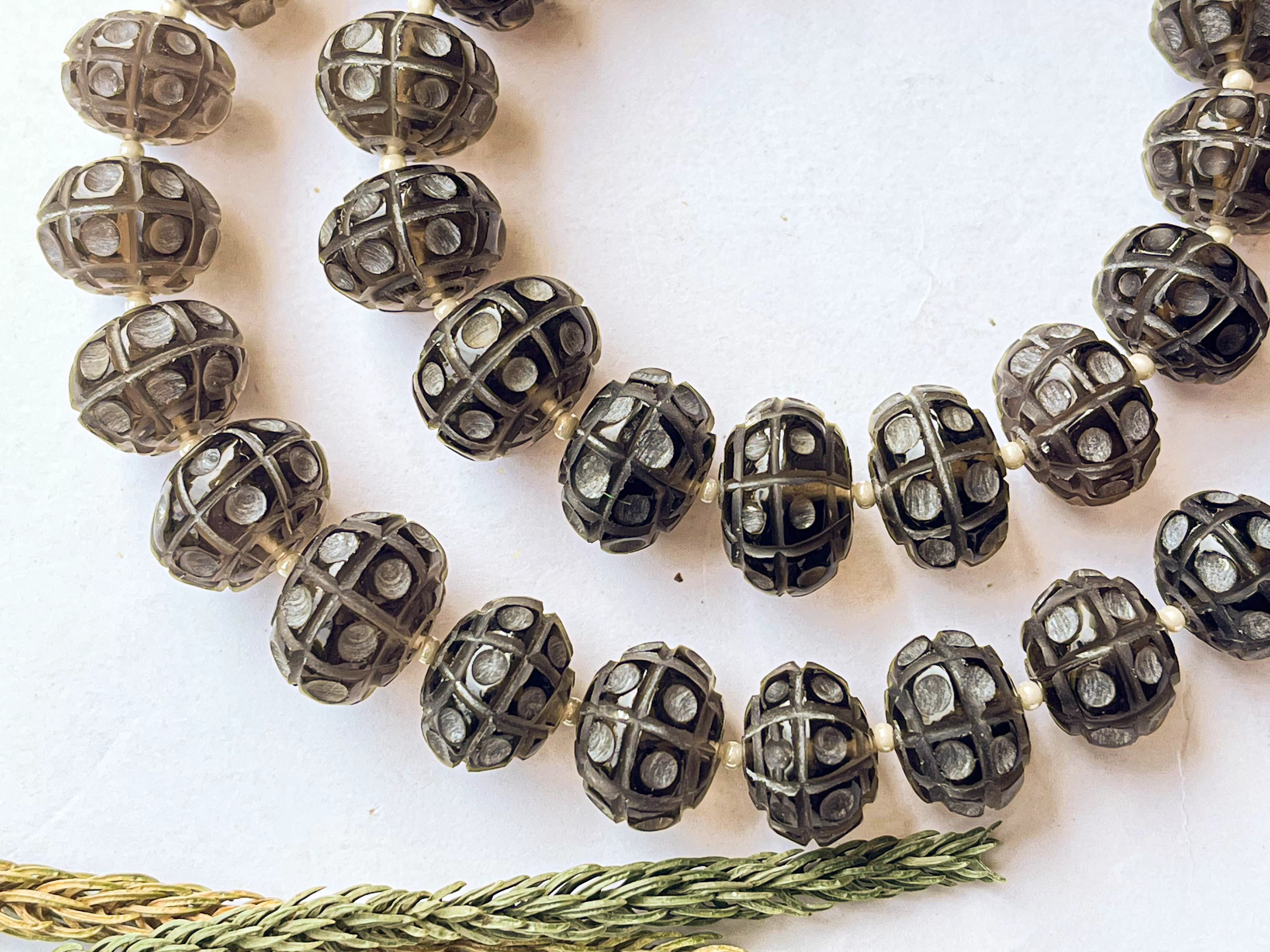 Smoky Quartz Cameo Frost Rondelle Shape Beads