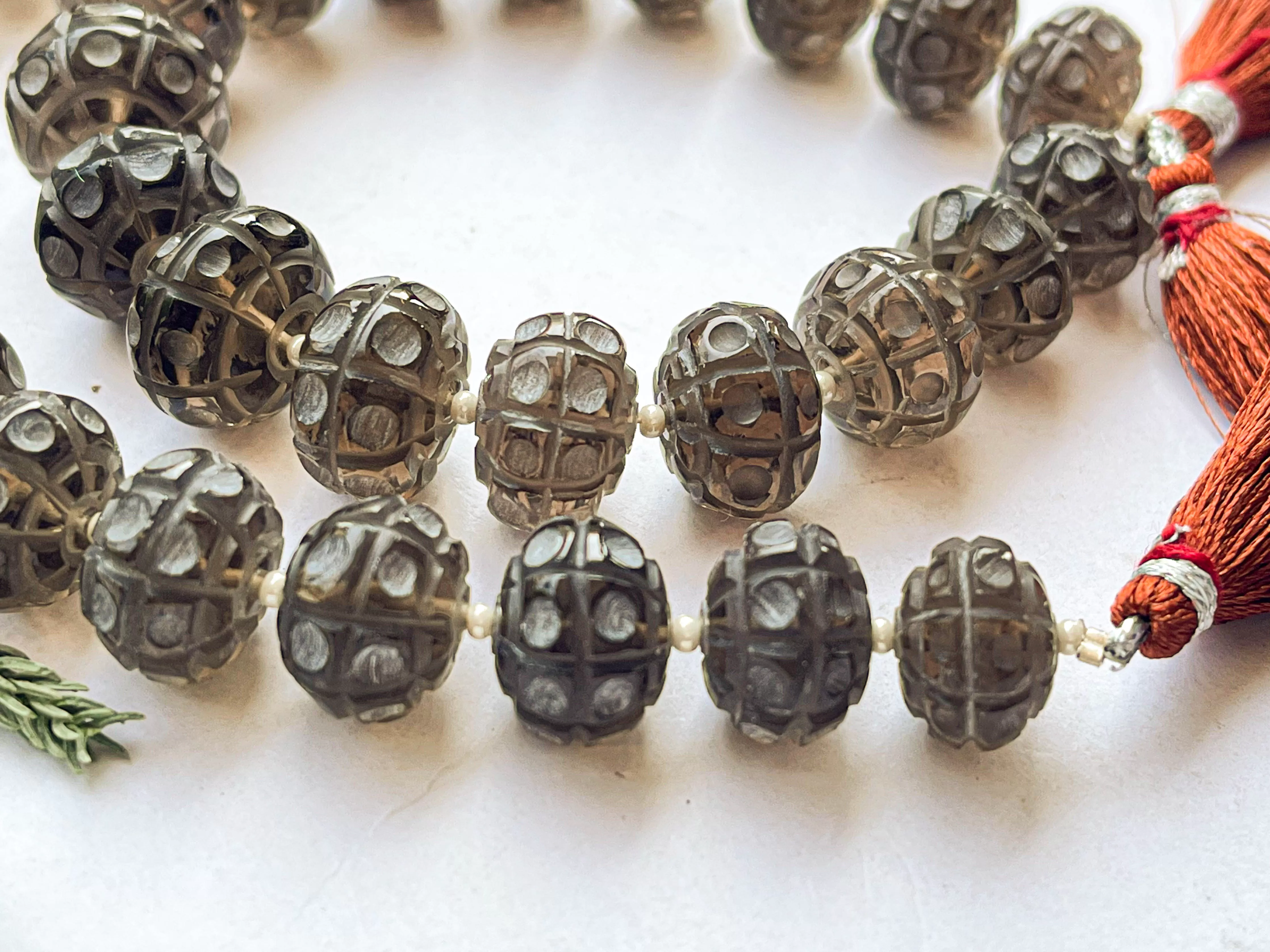 Smoky Quartz Cameo Frost Rondelle Shape Beads