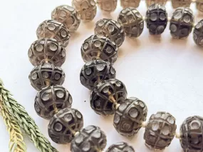 Smoky Quartz Cameo Frost Rondelle Shape Beads