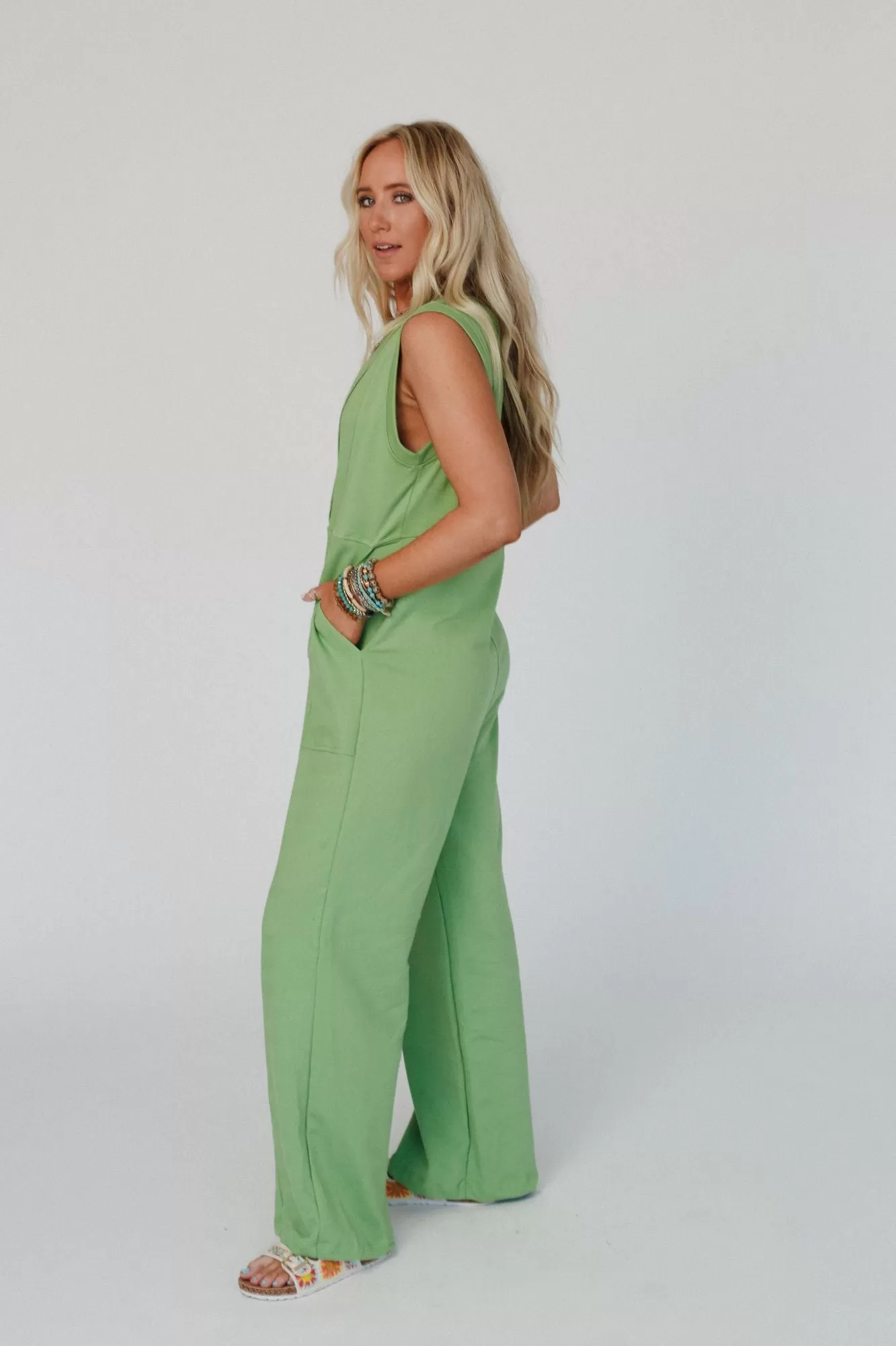 Solid Grace Sleeveless Jumpsuit - Sage