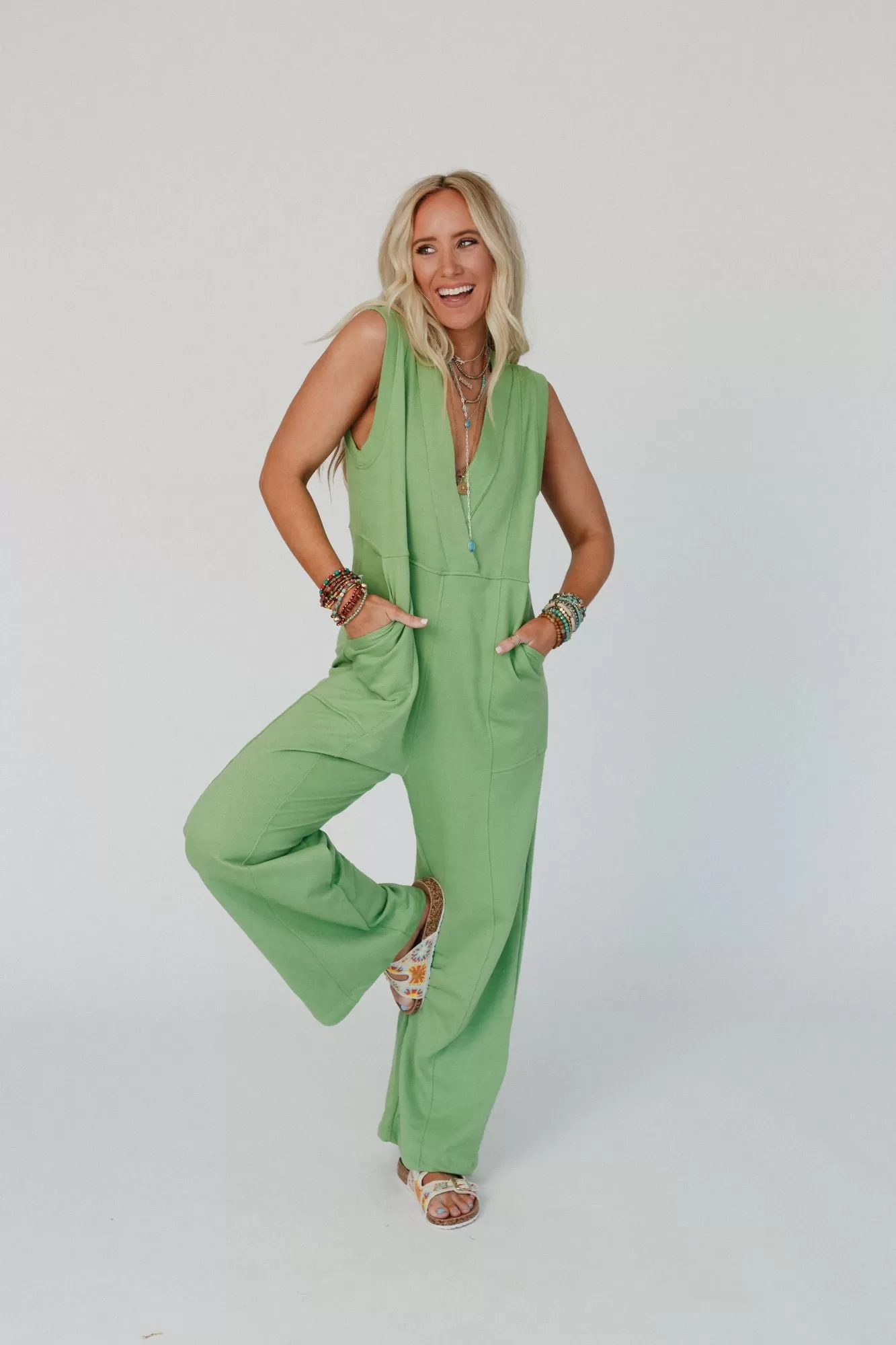 Solid Grace Sleeveless Jumpsuit - Sage