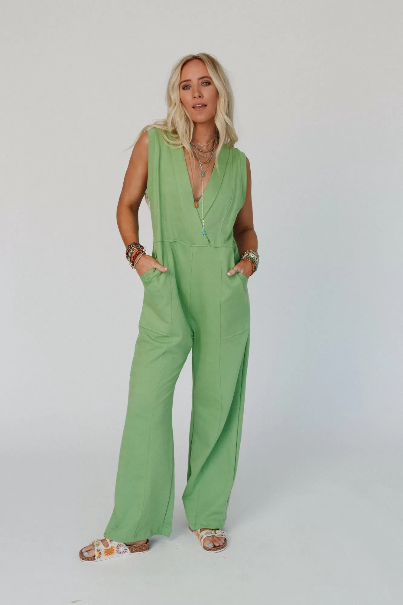 Solid Grace Sleeveless Jumpsuit - Sage