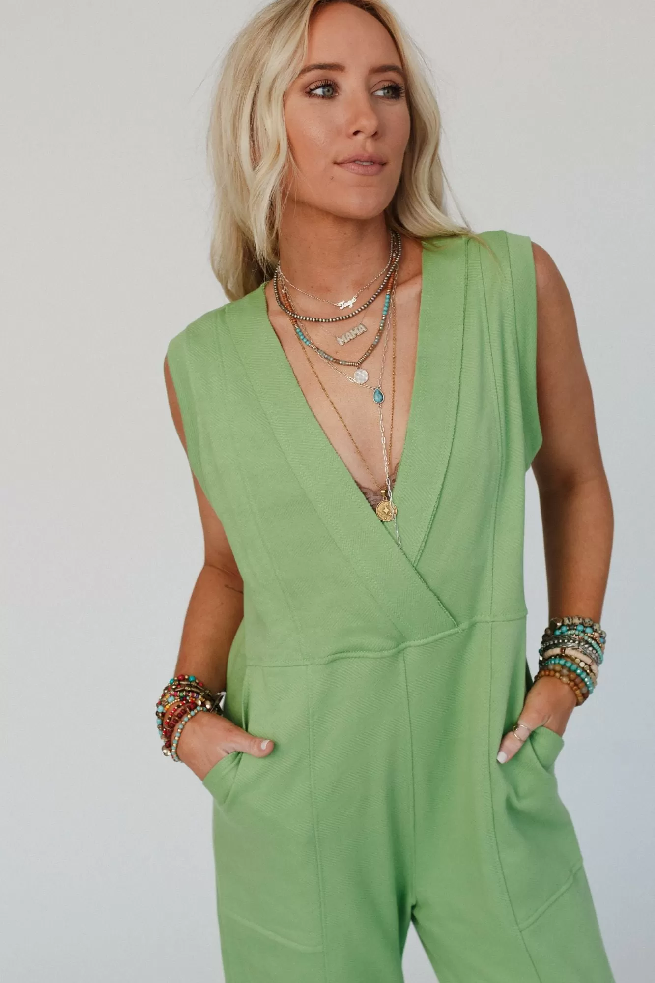 Solid Grace Sleeveless Jumpsuit - Sage