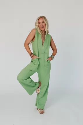 Solid Grace Sleeveless Jumpsuit - Sage