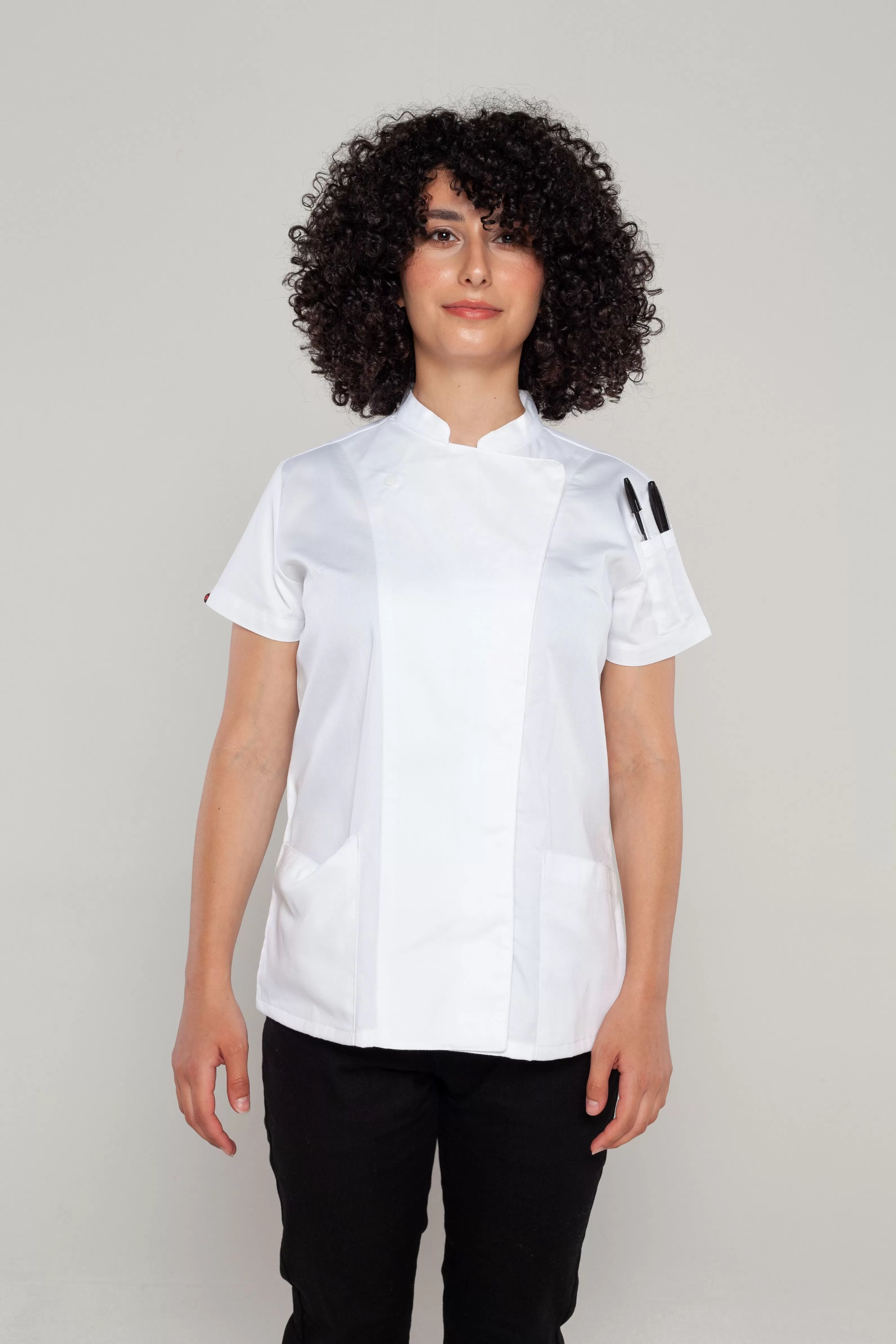 Sophia short sleeves white women's chef jacket