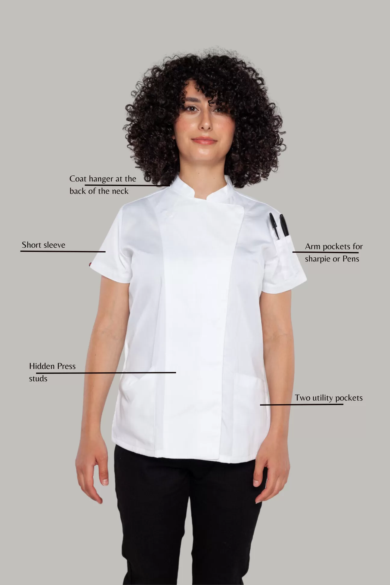 Sophia short sleeves white women's chef jacket