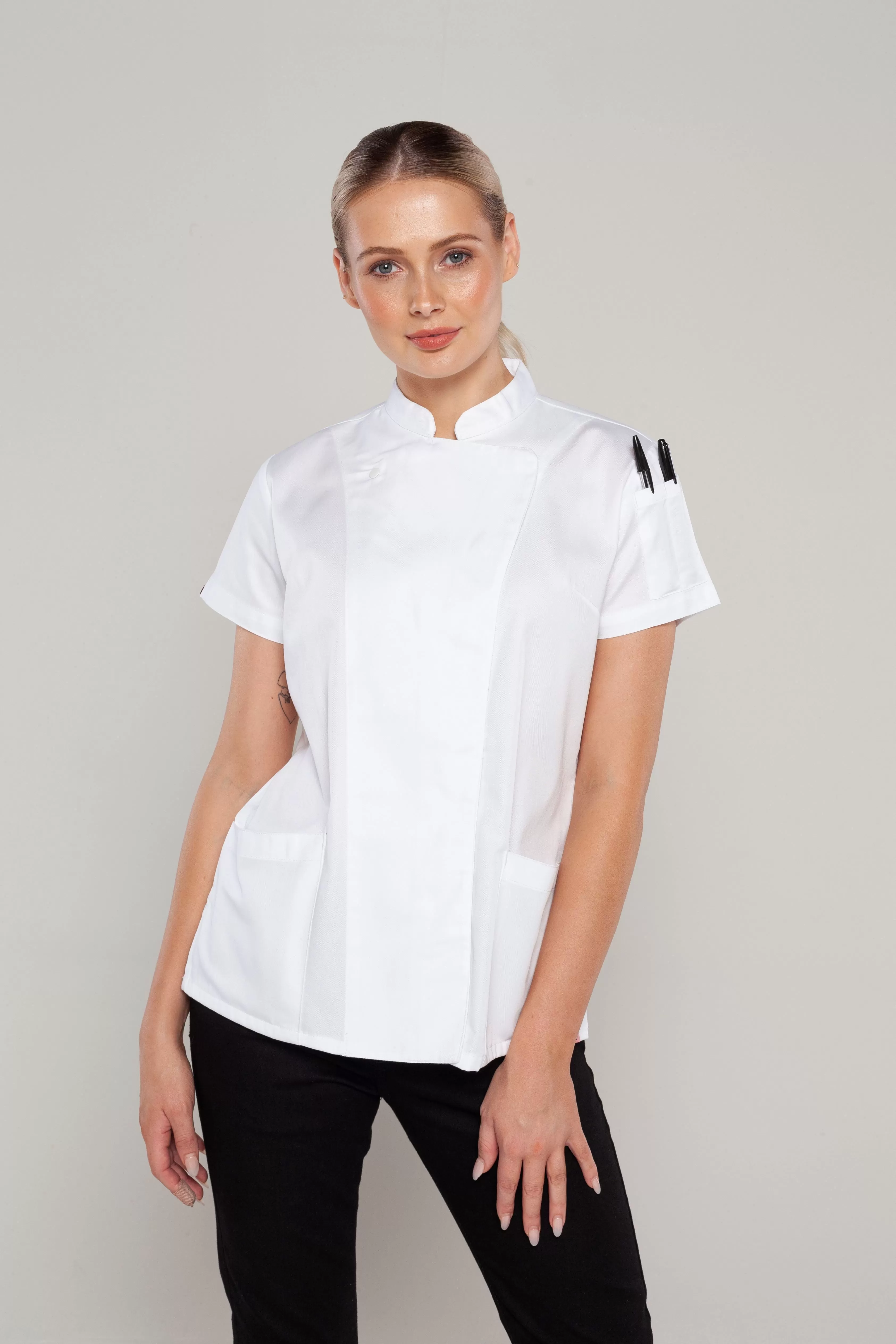 Sophia short sleeves white women's chef jacket