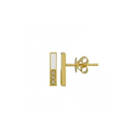 Split Bar Stud Earrings with White Enamel & Diamonds