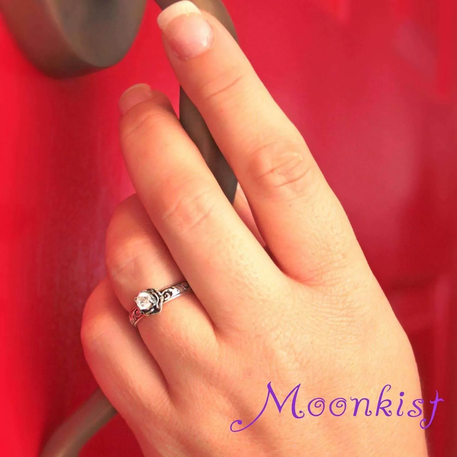 Sterling Silver Moissanite Rose Engagement Ring | Moonkist Designs