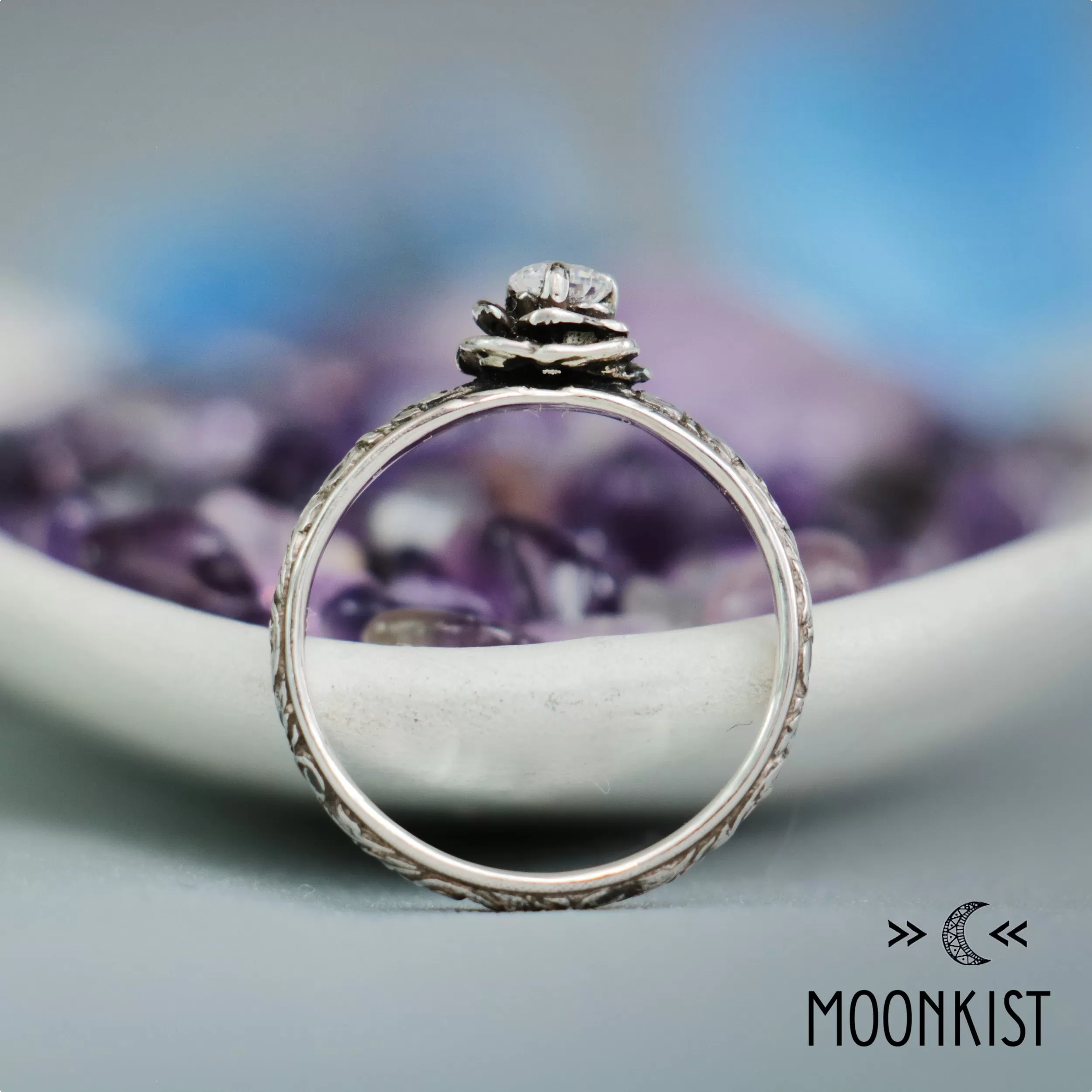 Sterling Silver Moissanite Rose Engagement Ring | Moonkist Designs