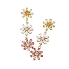 Stone Cluster Triple Flower Link Dropdown Earrings