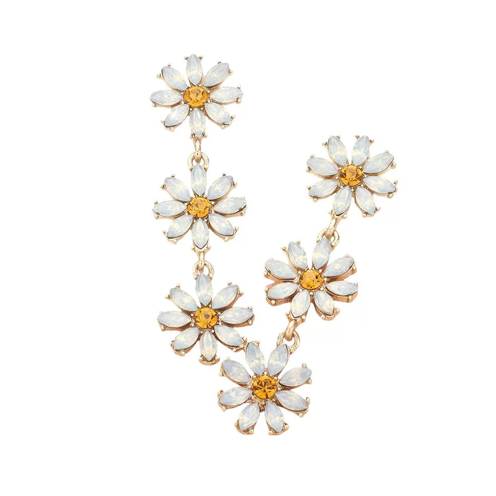 Stone Cluster Triple Flower Link Dropdown Earrings