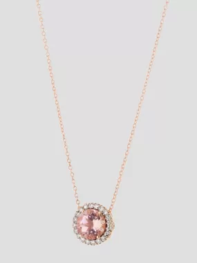 Stone Halo Necklace in Pink Gold/Diamond/Pink Tourmaline