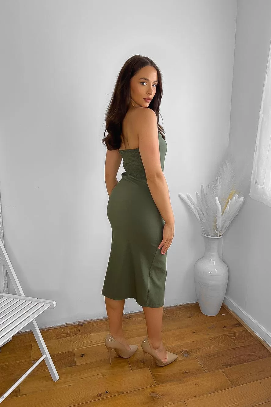 STRETCHY BANDEAU BELTED SLIT CARGO DRESS