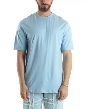 T-shirt Uomo Girocollo Basic Casual Regular Fit Tinta Unita Celeste GIOSAL-TS3062A