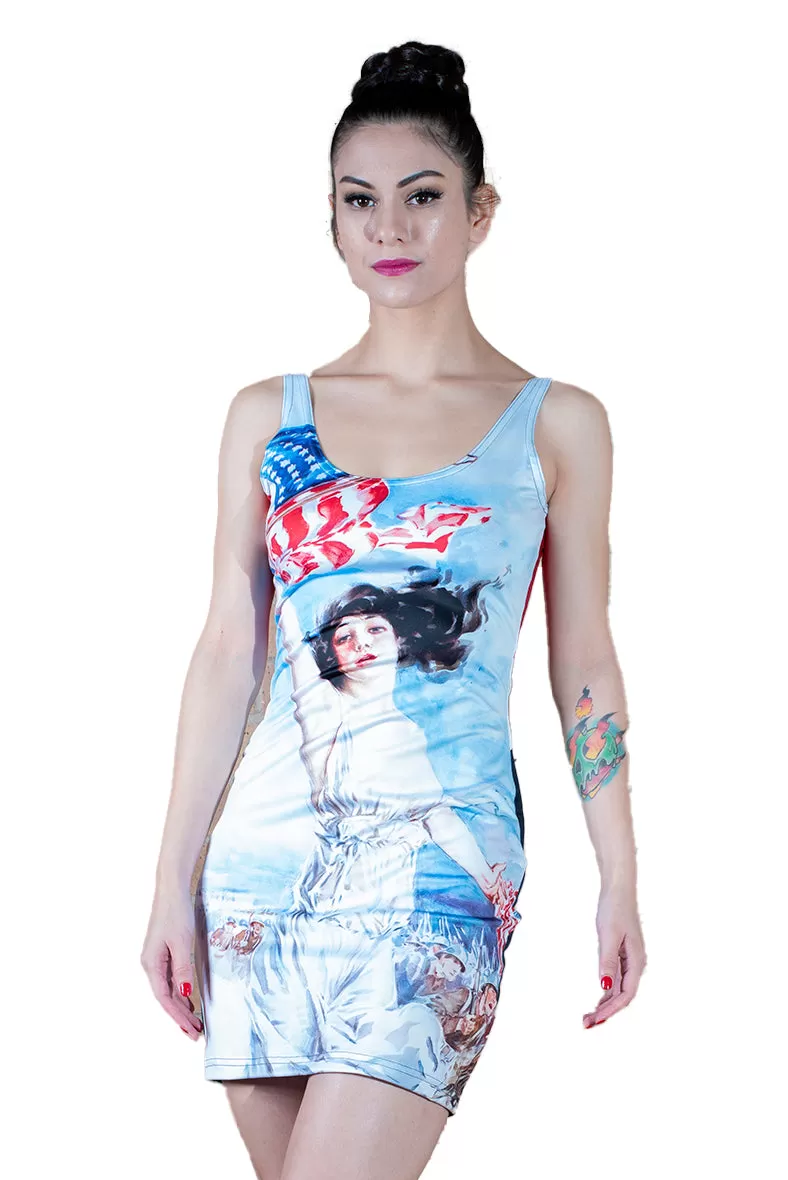 The Patriot - Fight or Buy Bonds Sublimation Cut & Sew Dress