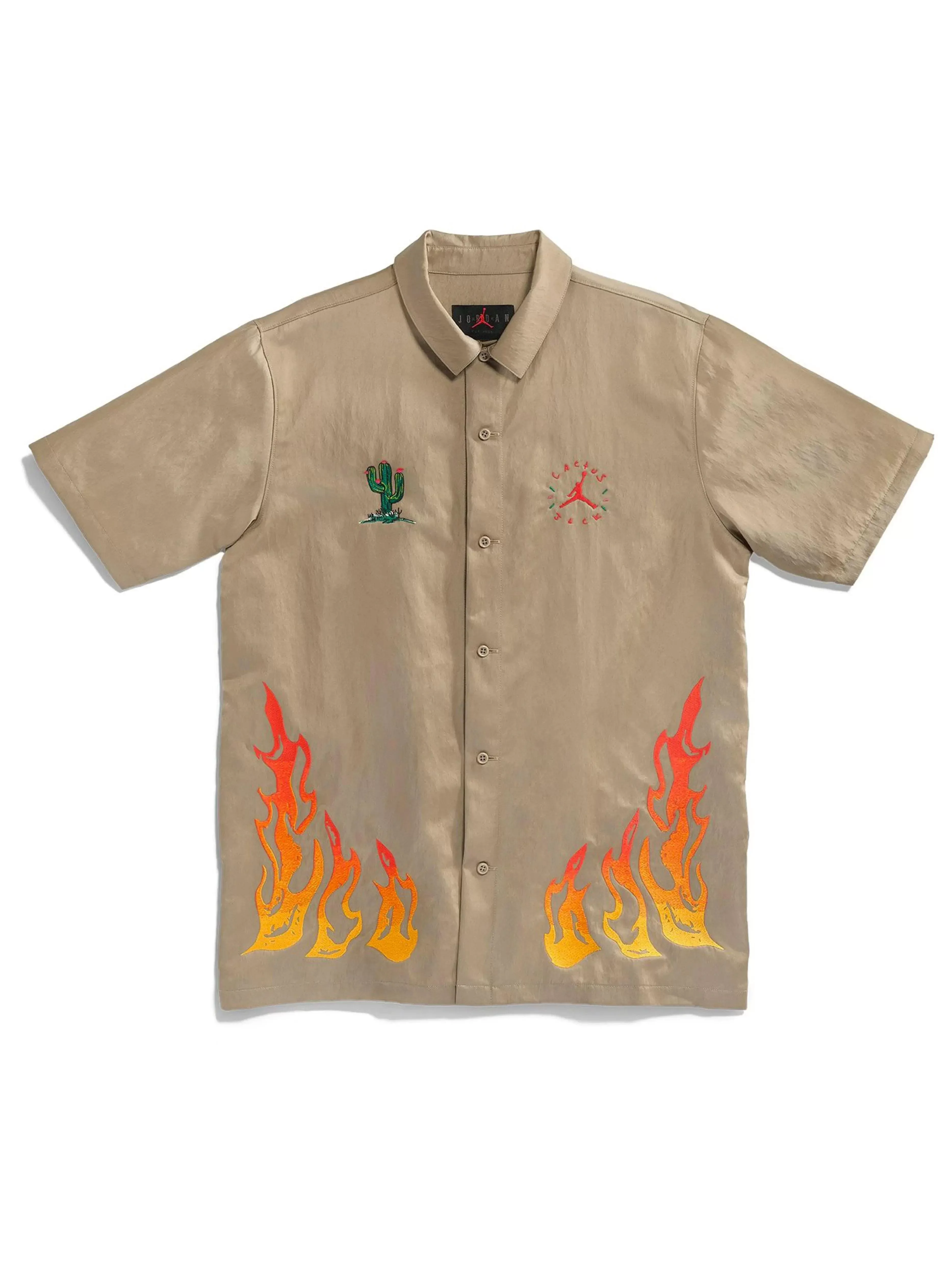 Travis Scott Cactus Jack x Jordan Button Down Shirt Khaki/University Red