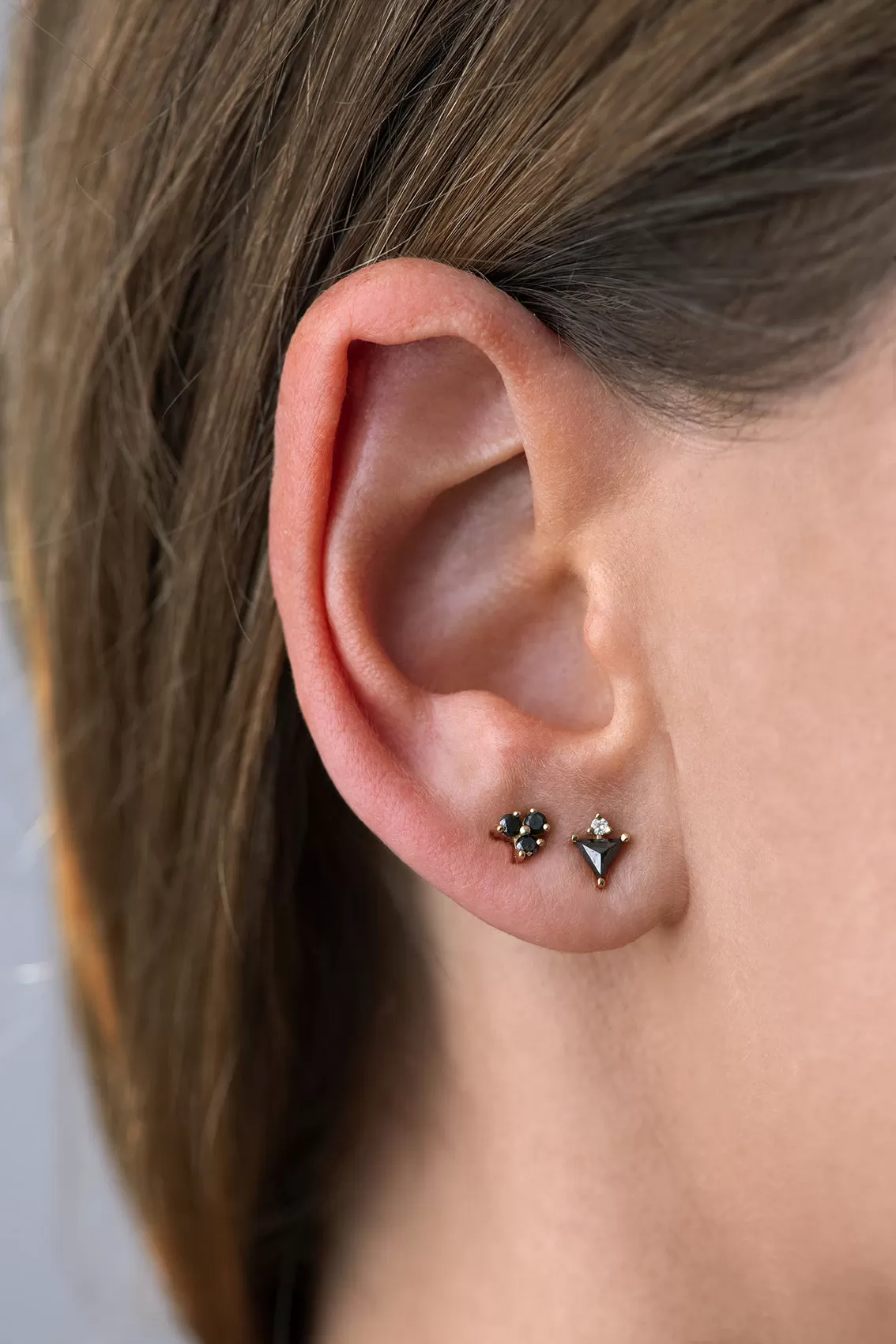 Triangle Earrings with Black and White Diamonds