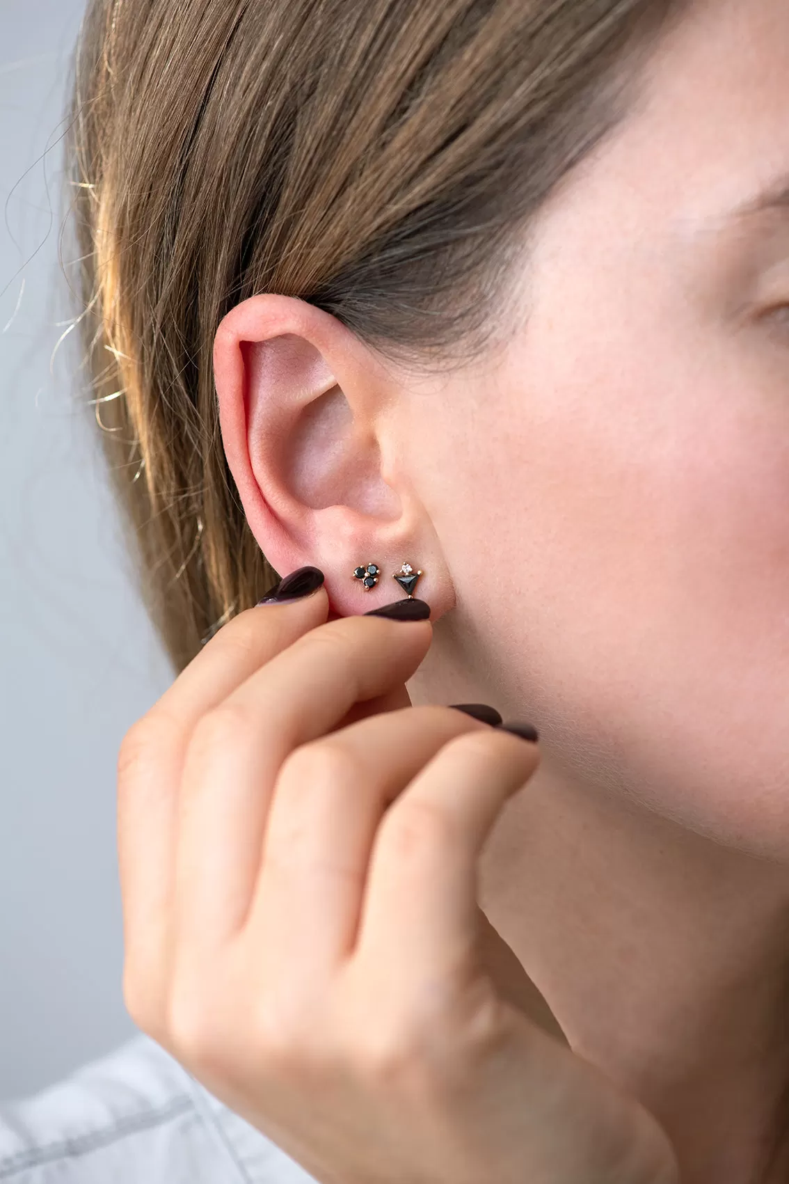 Triangle Earrings with Black and White Diamonds