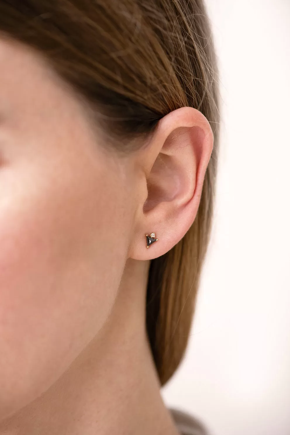 Triangle Earrings with Black and White Diamonds