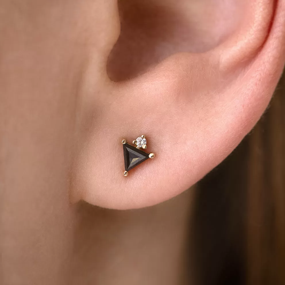 Triangle Earrings with Black and White Diamonds