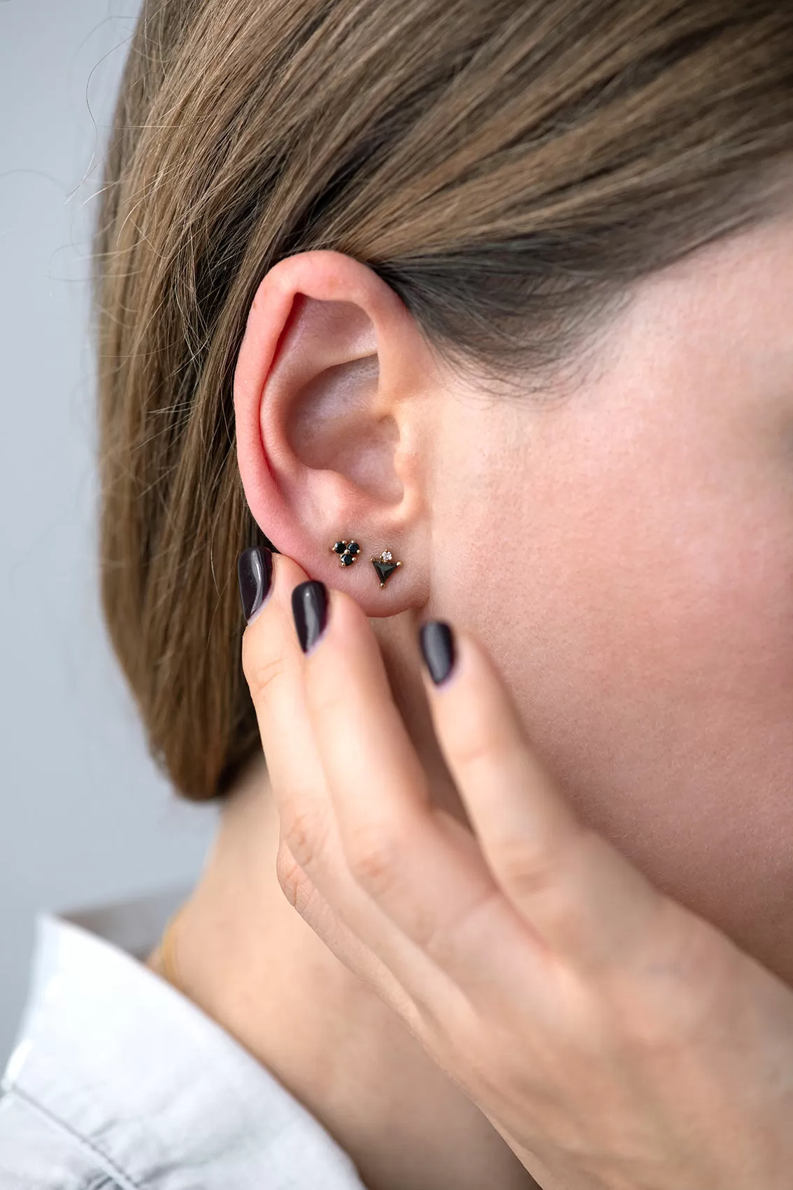 Triangle Earrings with Black and White Diamonds