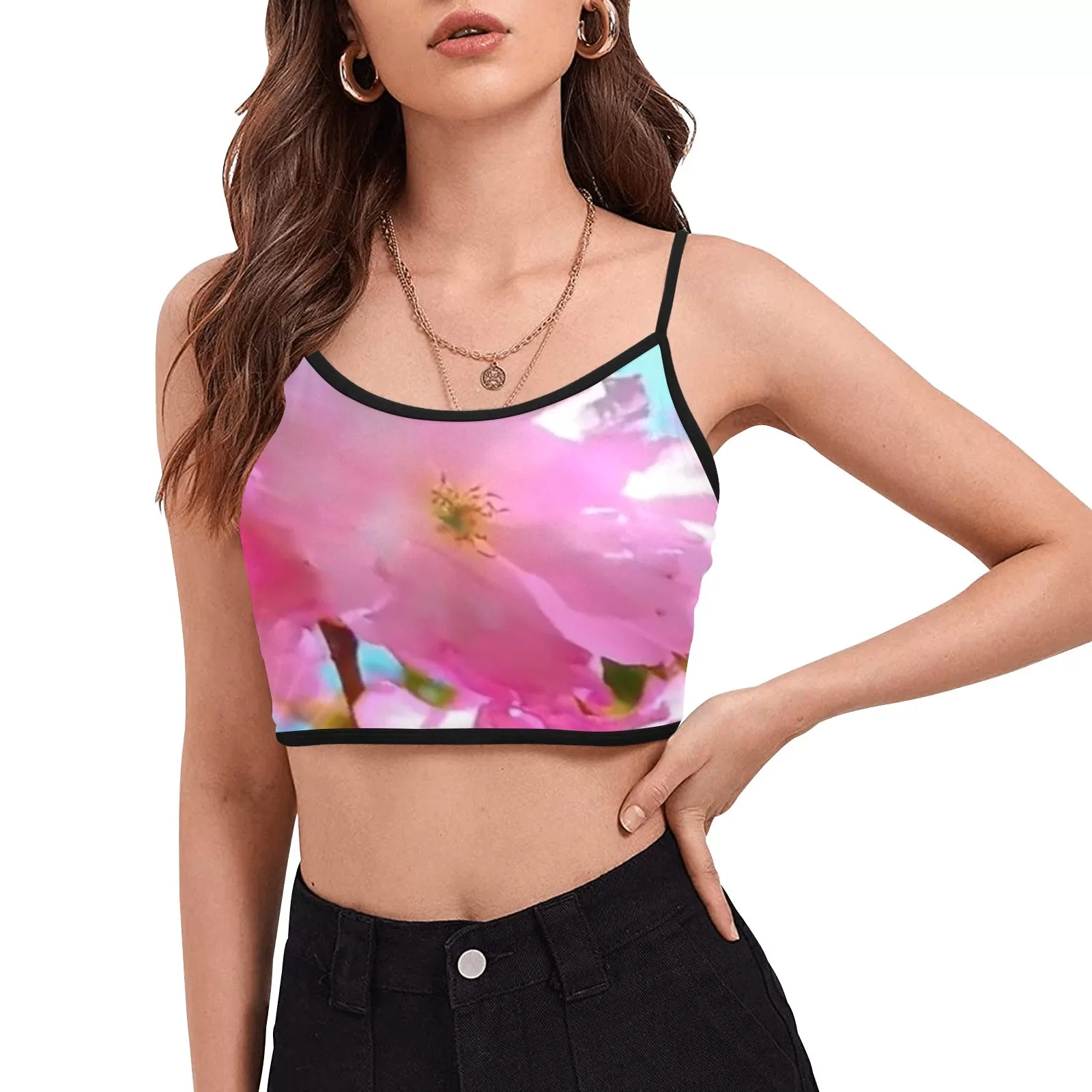 TRP Floral Print 02 Designer Spaghetti Strap Crop Top