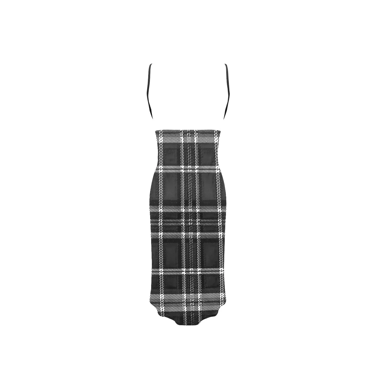 TRP Twisted Patterns 06: Digital Plaid 01-06A Designer Backless V-neck Spaghetti Strap Wrap Midi Dress