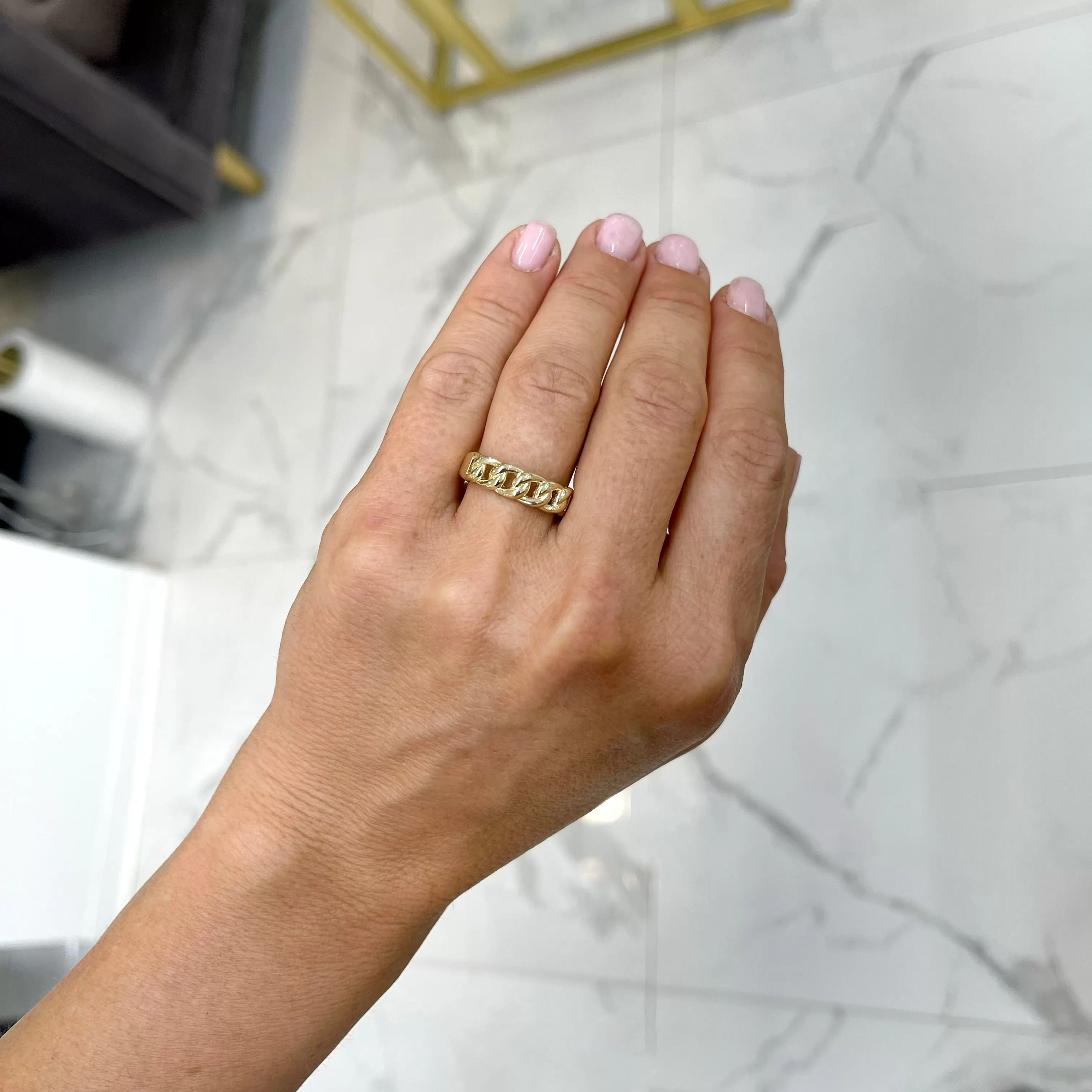 Unisex 14K Yellow Gold Cuban Link Band Ring