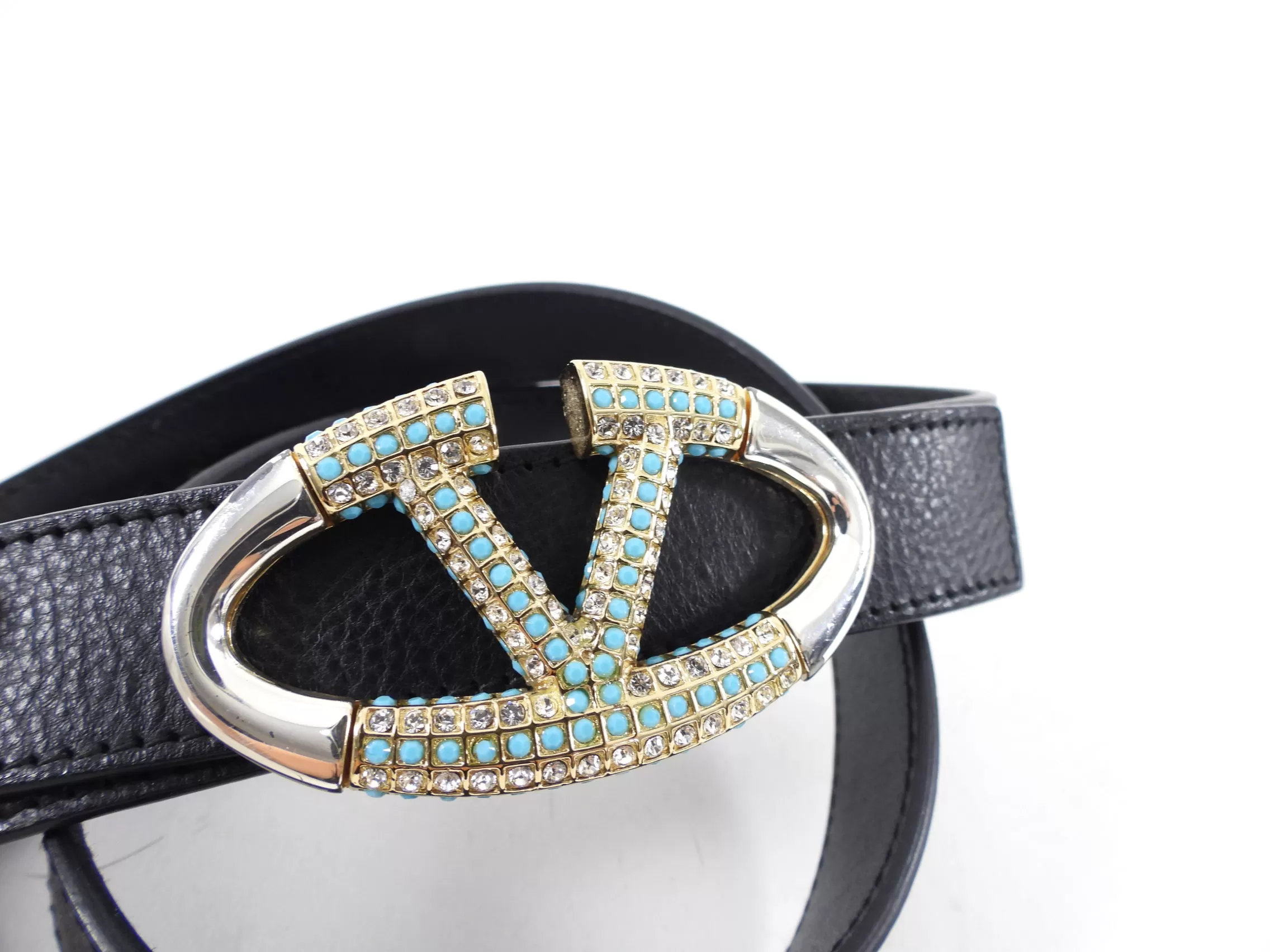 Valentino Crystal Embellished V Logo Belt - 90 / 36