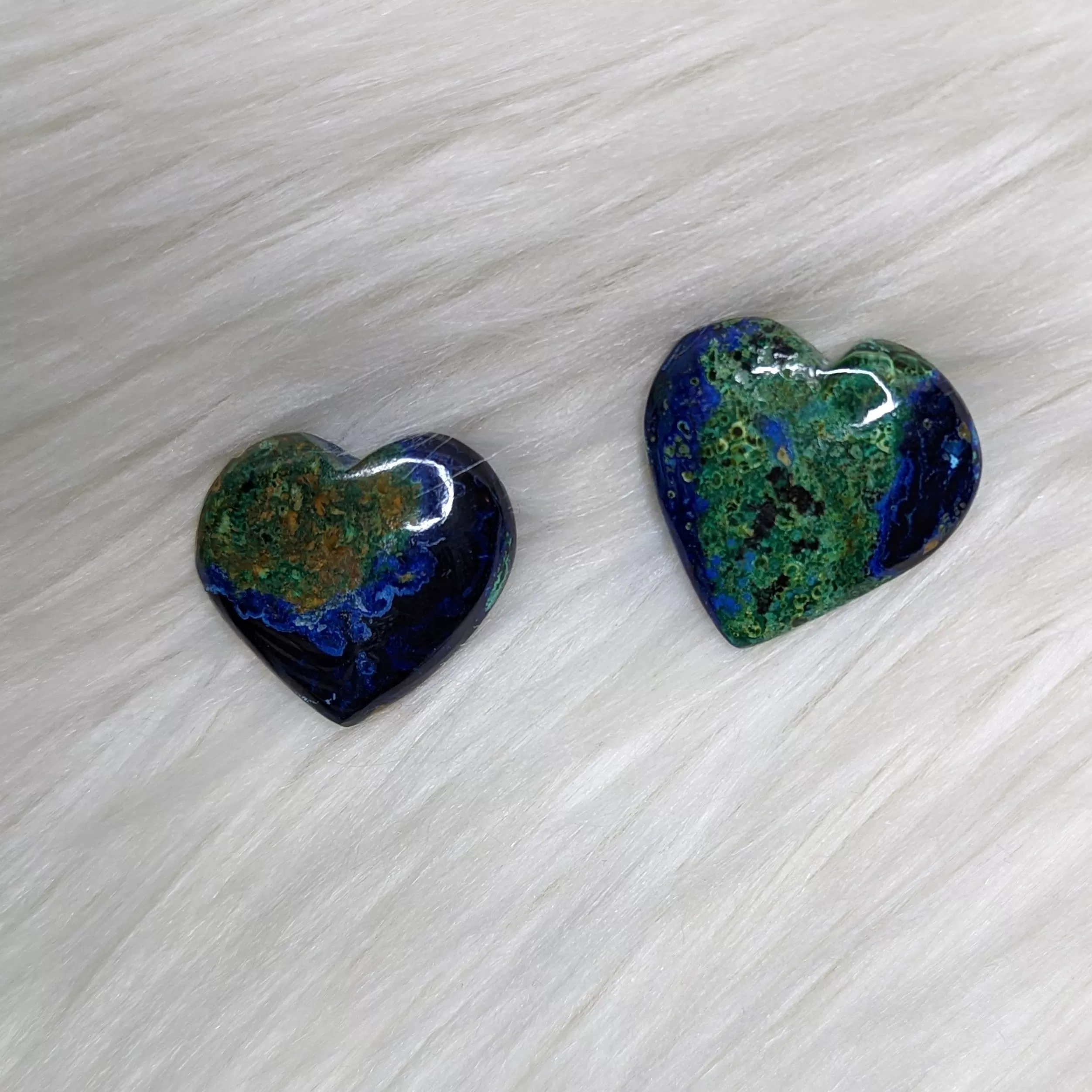 VIBRANT Blue Azurite with Green Malachite Adorable Mini Heart Carvings