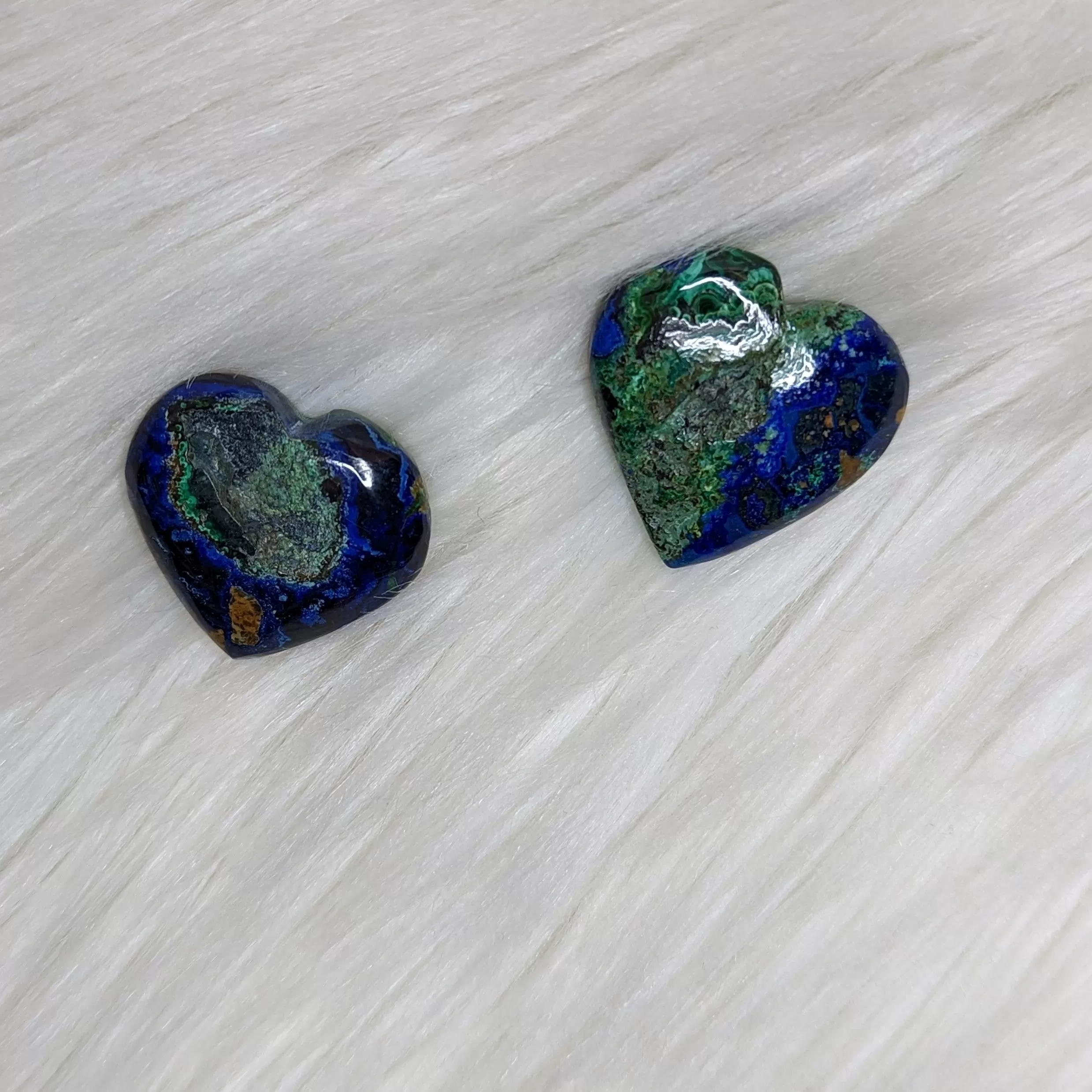 VIBRANT Blue Azurite with Green Malachite Adorable Mini Heart Carvings