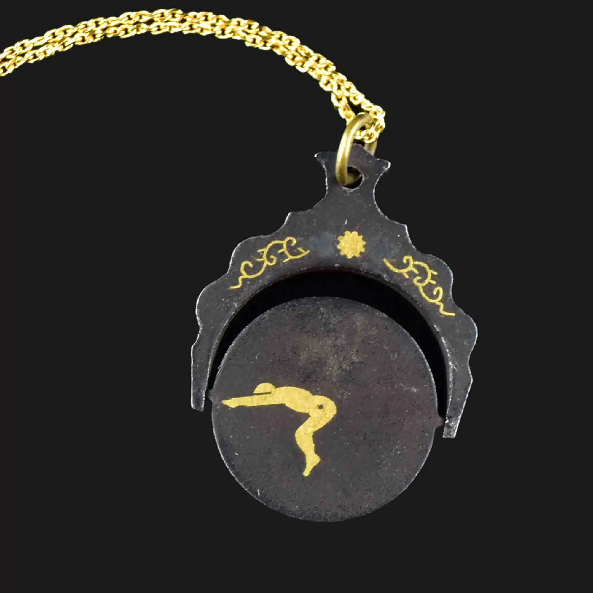 Victorian Gold Inlay Spinner Fob Necklace