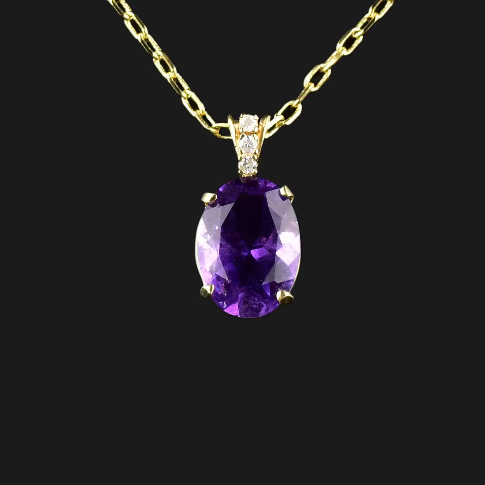 Vintage 14K Gold Diamond Amethyst Pendant Necklace